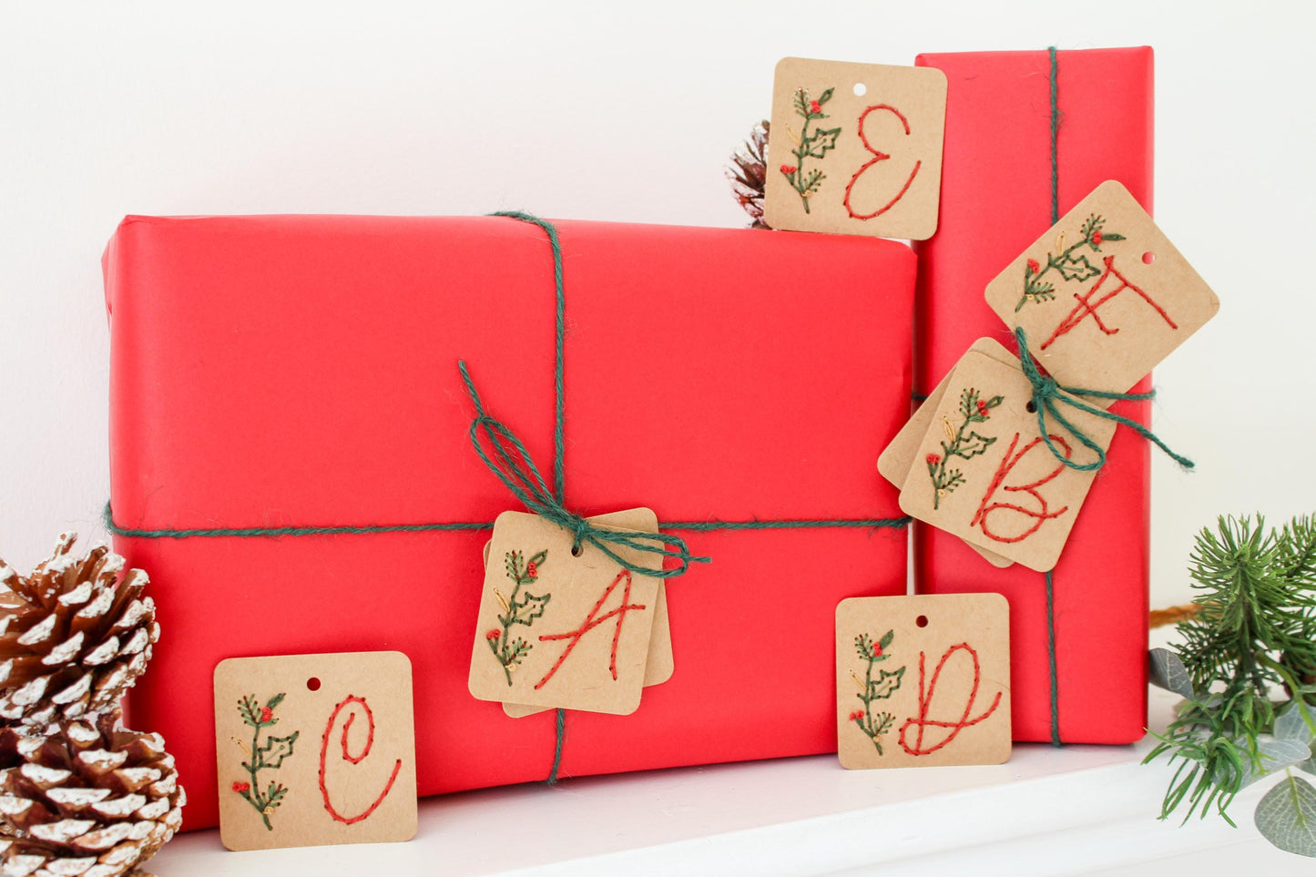 Six Pack Personalised Initial Christmas Embroidery Gift Tags Kit