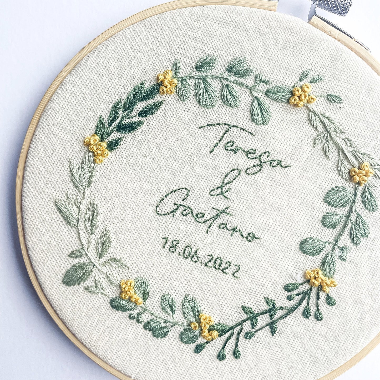 Personalised Wedding Hand Embroidery Hoop | Botanical Wreath
