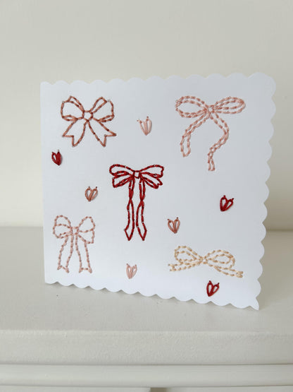 Hearts & Bows Cards Hand Embroidery Kit | Beginner-Friendly DIY Craft