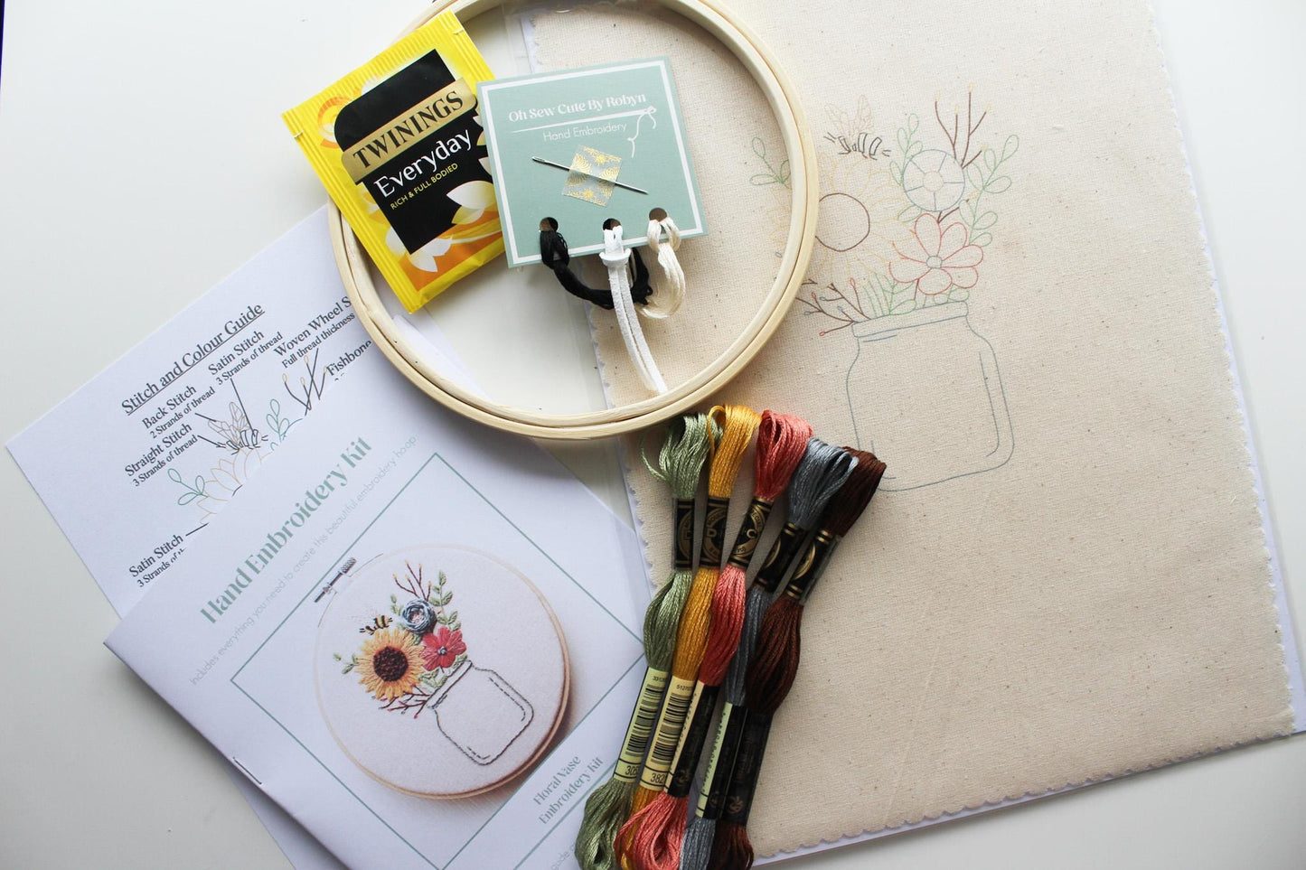 Floral Vase Hand Embroidery Kit | Beginner Stitch Sampler