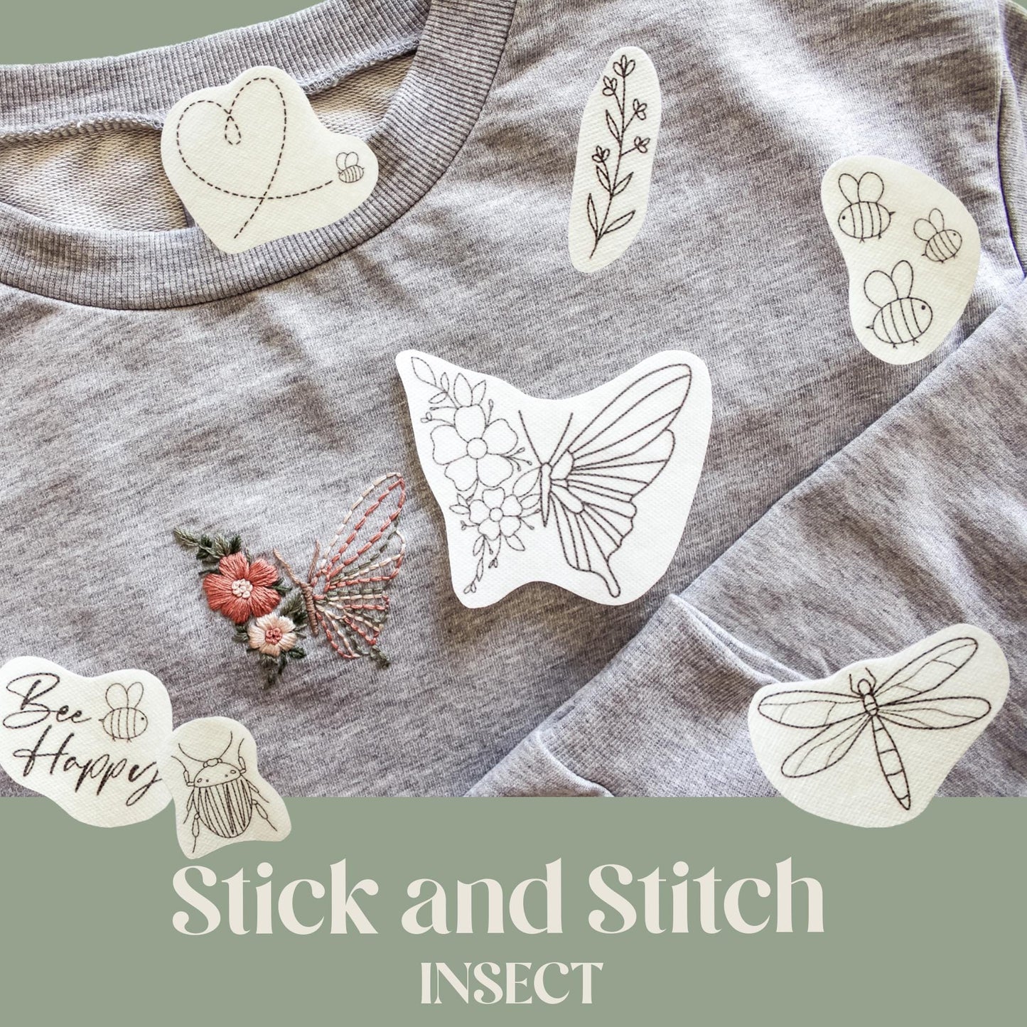 Insect Stick & Stitch Embroidery Patches | 14 Designs