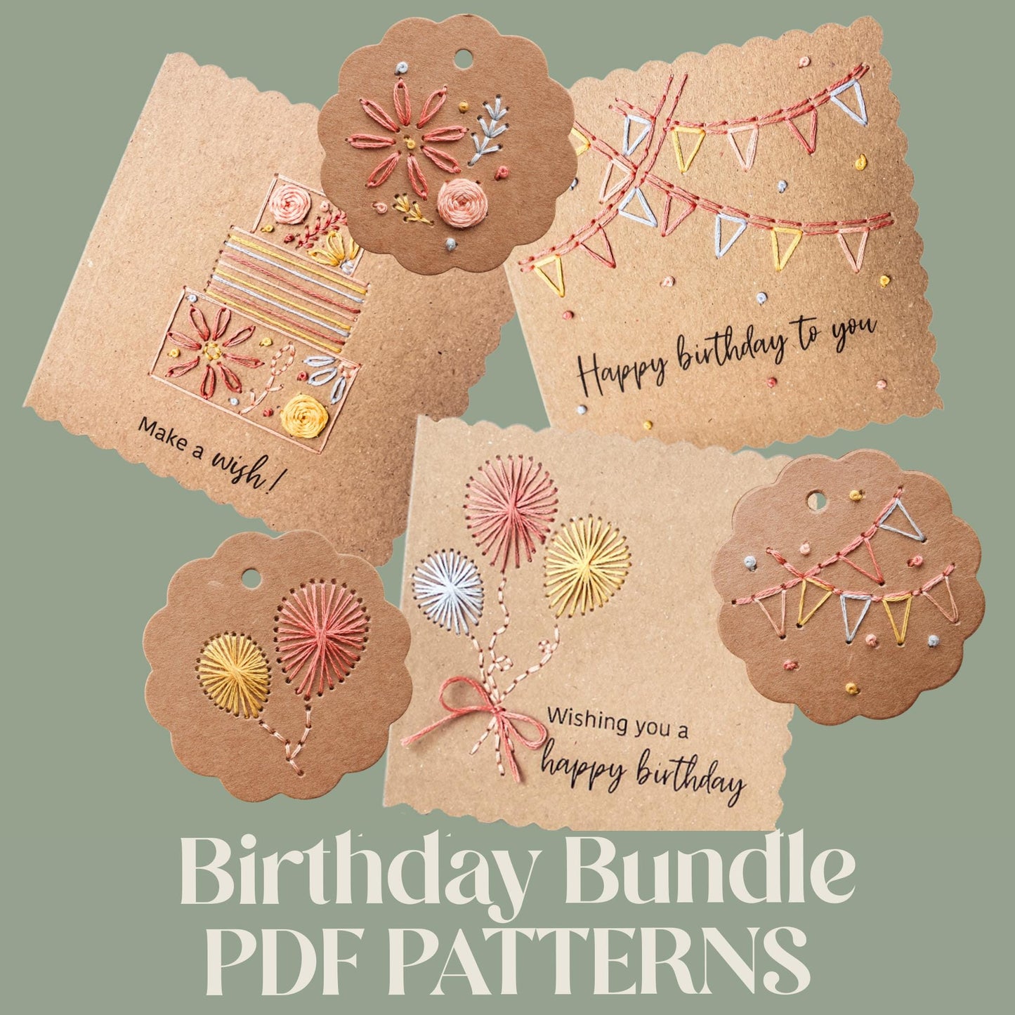 PDF Download Birthday Cards & Gift Tags Embroidery Pattern Bundle