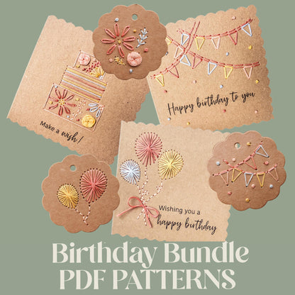 PDF Download Birthday Cards & Gift Tags Embroidery Pattern Bundle