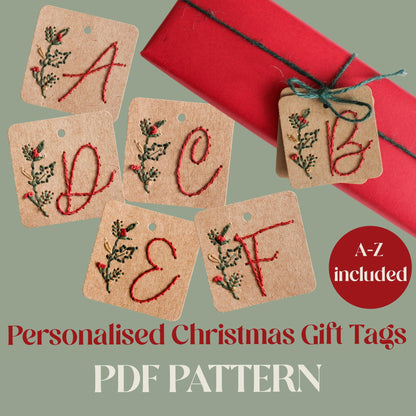 PDF Download Personalised Christmas Gift Tags Embroidery Pattern | Full Alphabet