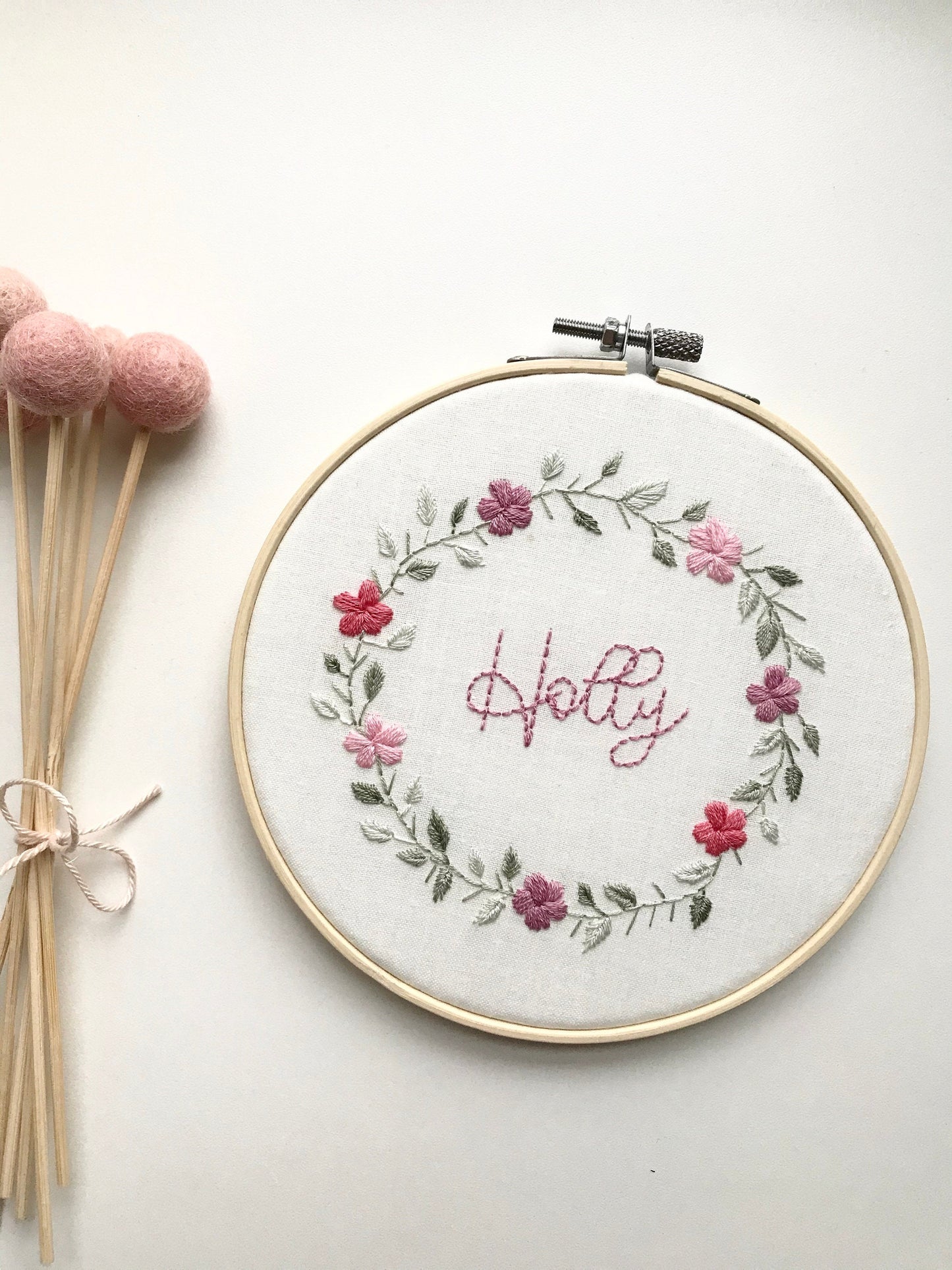 Personalised Floral Wreath Name Embroidery Hoop | Ready-Made