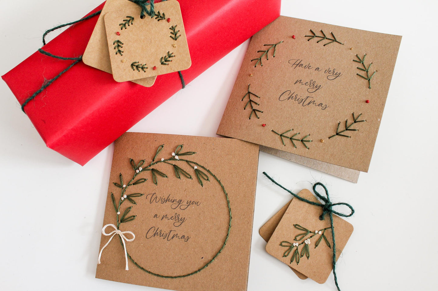 Twelve Pack Christmas Embroidery Gift Tags Kit | Beginner-Friendly DIY Craft