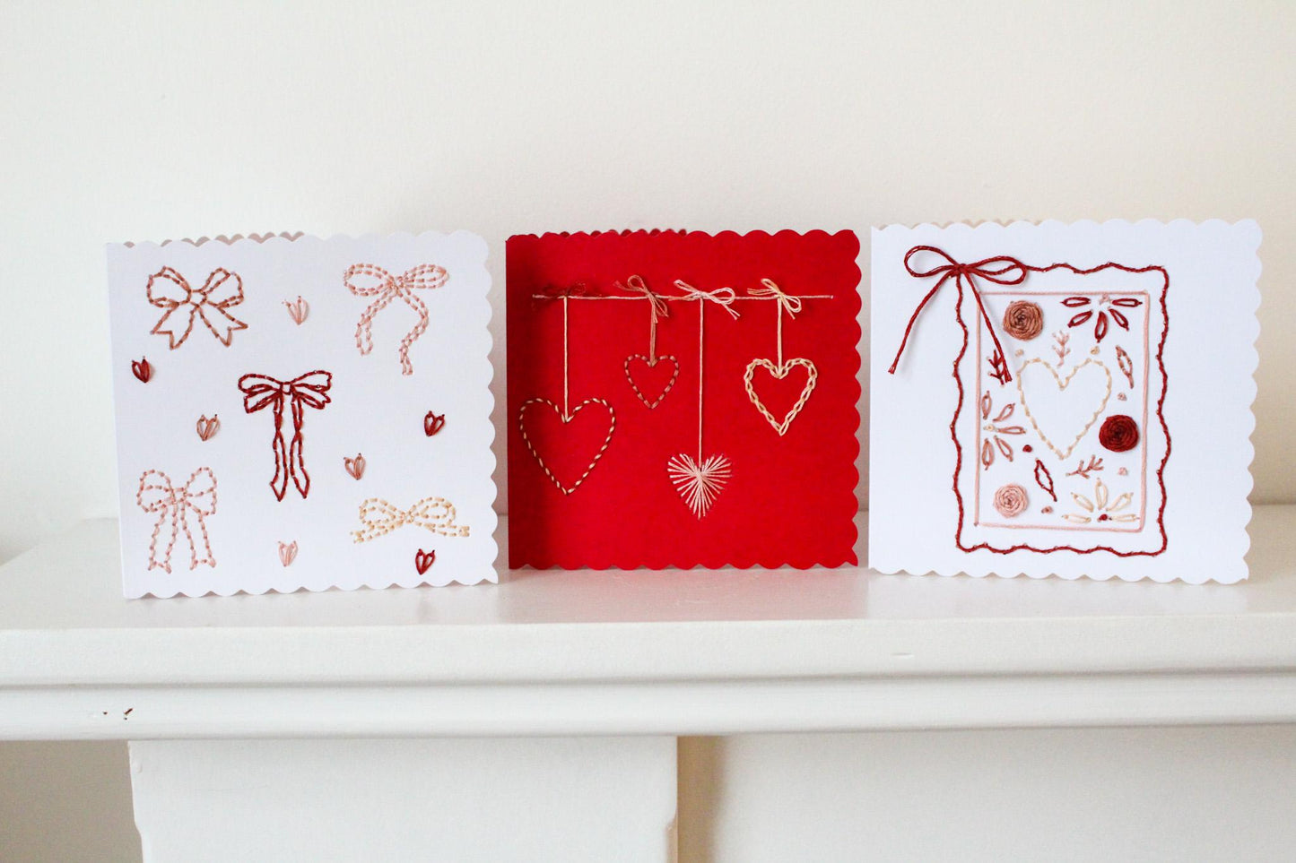 Hearts & Bows Cards Hand Embroidery Kit | Beginner-Friendly DIY Craft