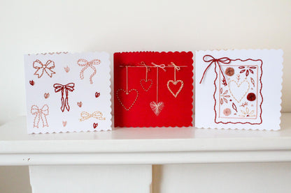 Hearts & Bows Cards Hand Embroidery Kit | Beginner-Friendly DIY Craft