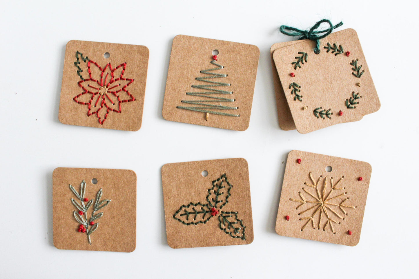 Six Pack Christmas Embroidery Gift Tags Kit | Beginner-Friendly DIY Craft