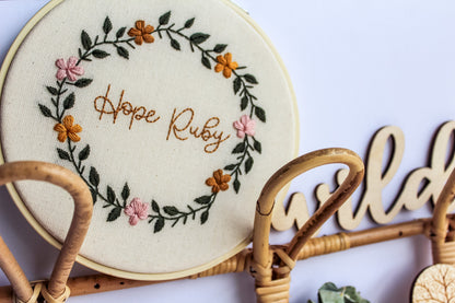 Personalised Floral Wreath Name Embroidery Hoop | Ready-Made