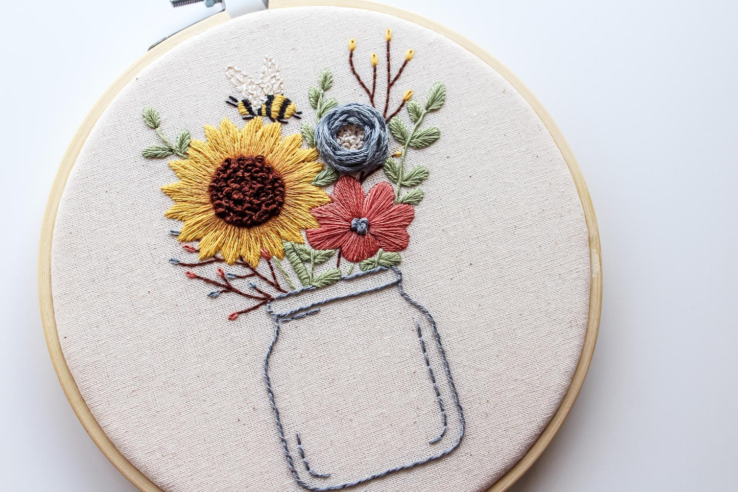 Floral Vase Hand Embroidery Kit | Beginner Stitch Sampler