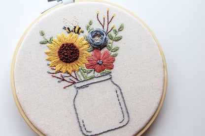 Floral Vase Hand Embroidery Kit | Beginner Stitch Sampler