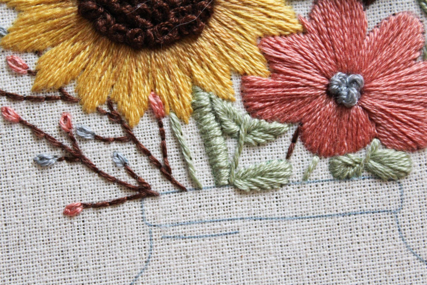 Floral Vase Hand Embroidery Kit | Beginner Stitch Sampler