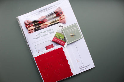Hearts & Bows Cards Hand Embroidery Kit | Beginner-Friendly DIY Craft