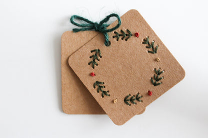 Twelve Pack Christmas Embroidery Gift Tags Kit | Beginner-Friendly DIY Craft