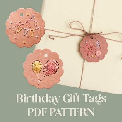 PDF Download Birthday Gift Tags Embroidery Pattern