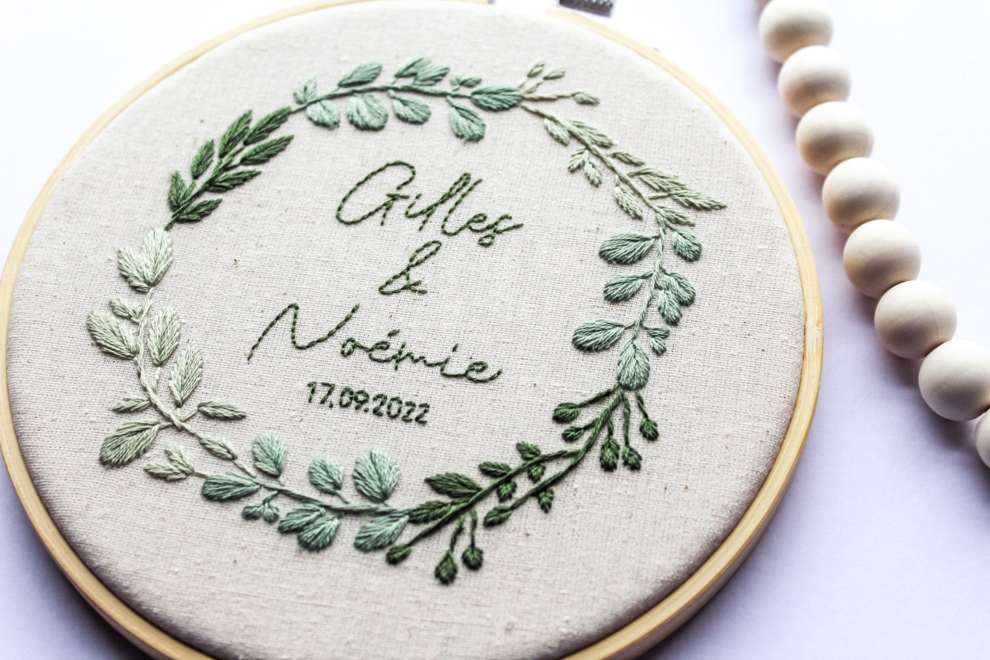 Personalised Wedding Hand Embroidery Hoop | Botanical Wreath