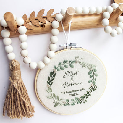 Personalised Wedding Hand Embroidery Hoop | Botanical Wreath