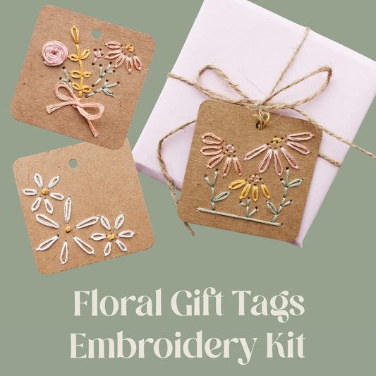 Six Pack Floral Embroidery Gift Tags Kit | Beginner-Friendly DIY Craft
