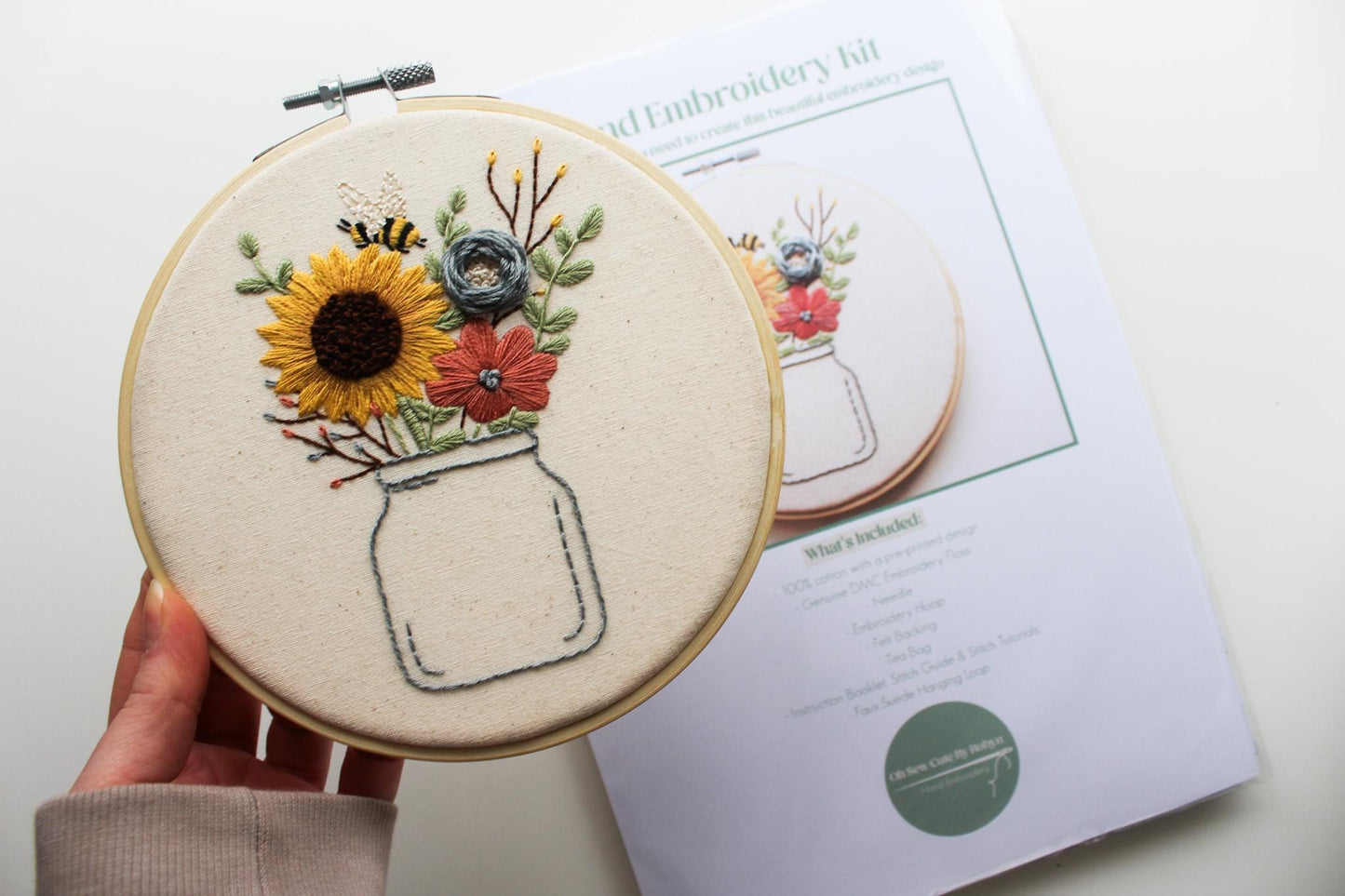 Floral Vase Hand Embroidery Kit | Beginner Stitch Sampler