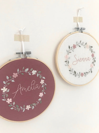 Personalised Floral Wreath Name Embroidery Hoop | Ready-Made