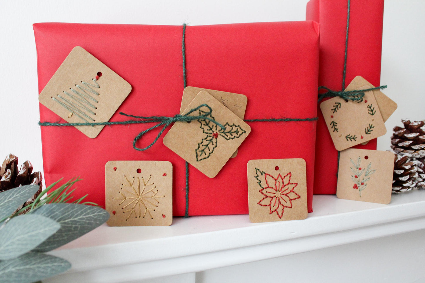 Twelve Pack Christmas Embroidery Gift Tags Kit | Beginner-Friendly DIY Craft