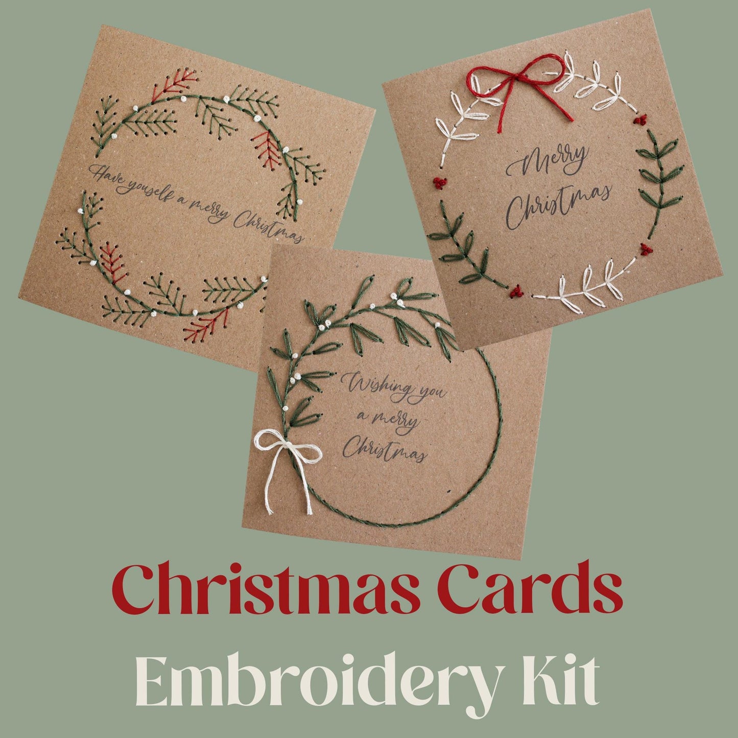 Wreath Christmas Card Hand Embroidery Kit | Beginner-Friendly DIY Craft