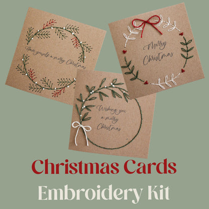 Wreath Christmas Card Hand Embroidery Kit | Beginner-Friendly DIY Craft
