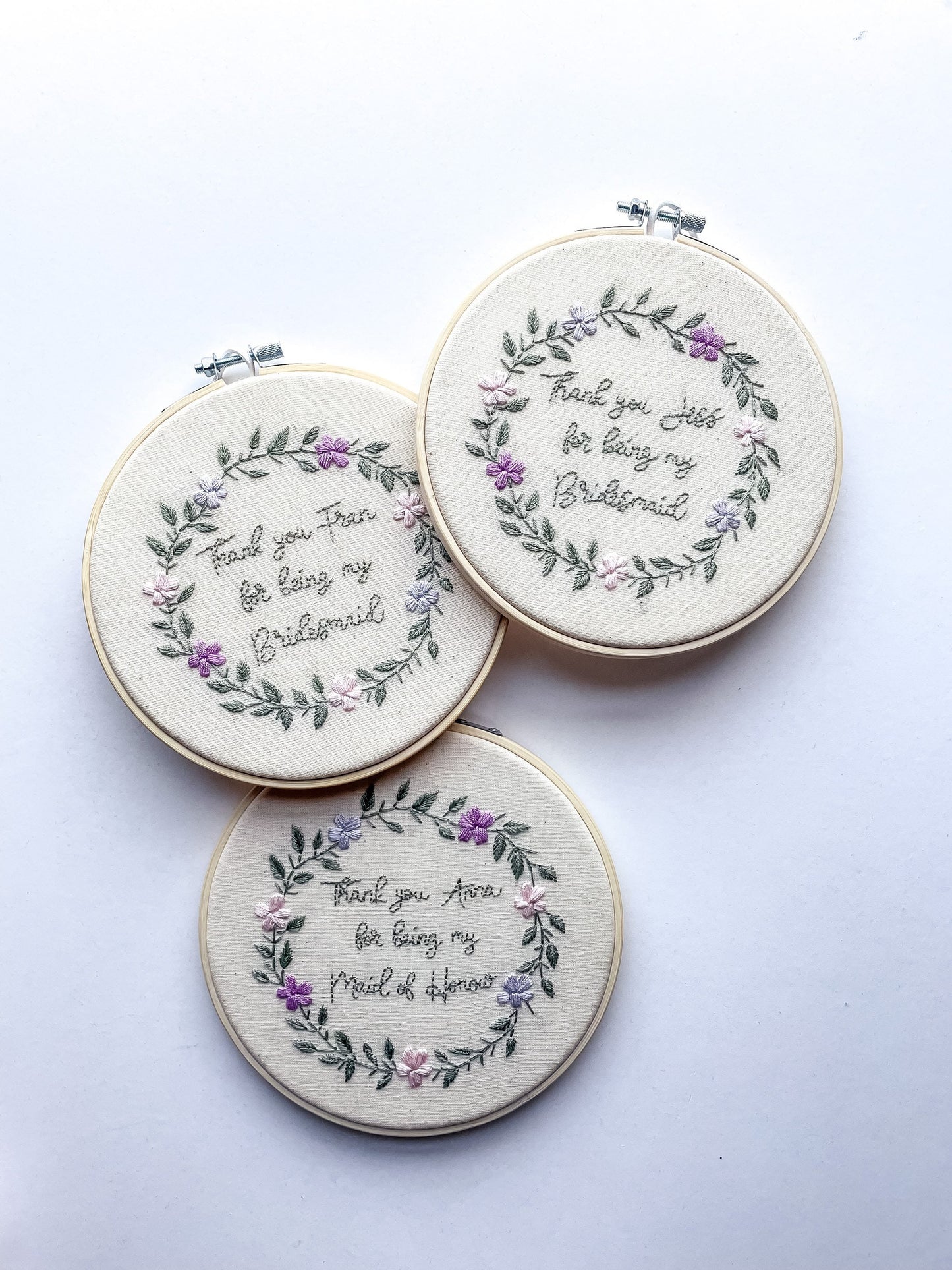 Personalised Floral Wreath Name Embroidery Hoop | Ready-Made