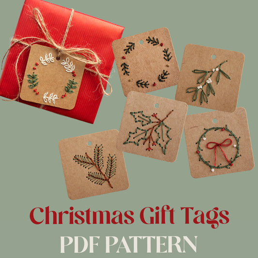 PDF Download Christmas Wreath Gift Tags Embroidery Pattern