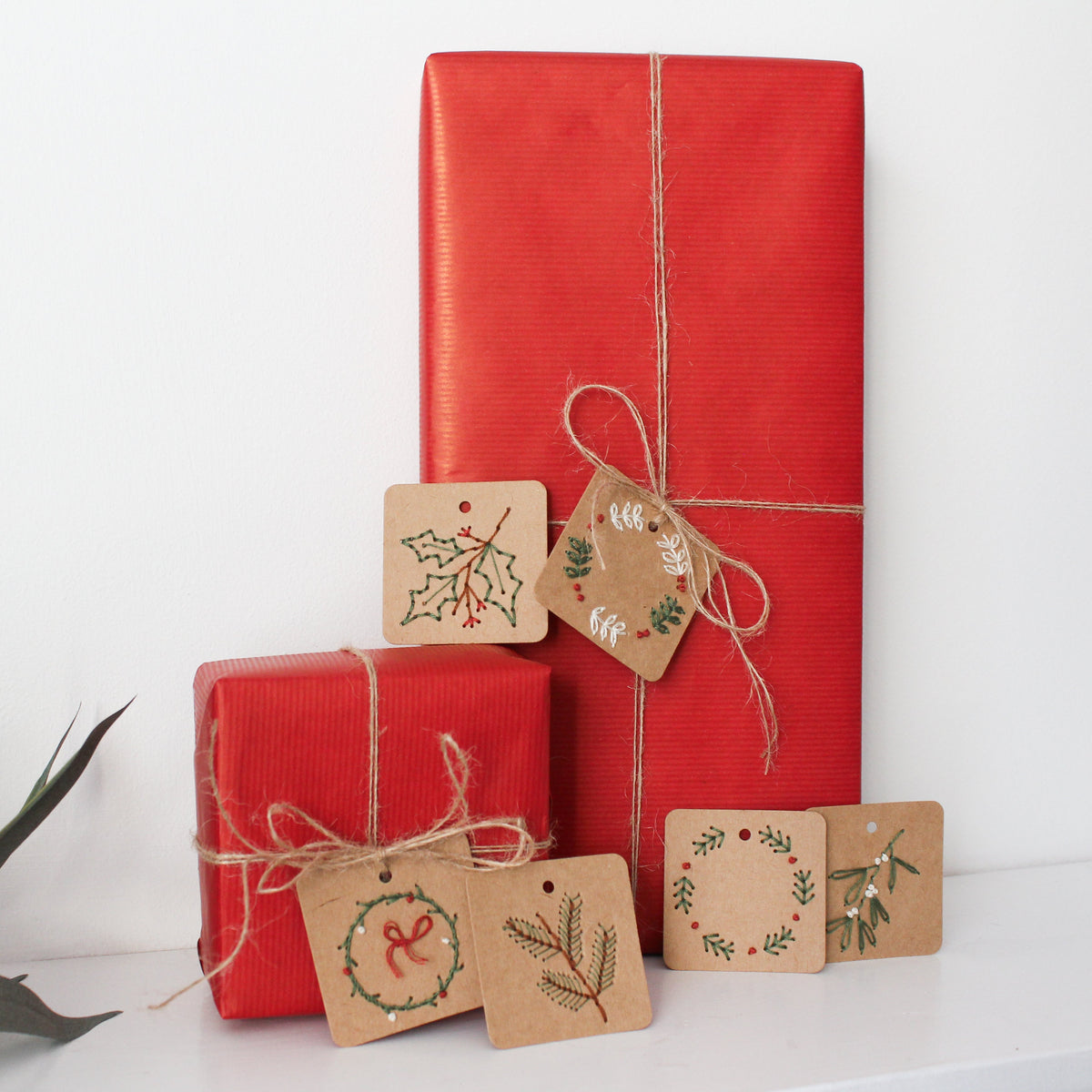 Six Pack Christmas Wreath Embroidery Gift Tags Kit | Beginner-Friendly DIY Craft