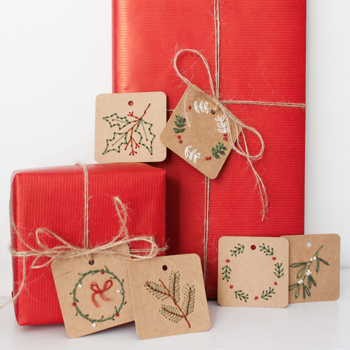 Six Pack Christmas Wreath Embroidery Gift Tags Kit | Beginner-Friendly DIY Craft