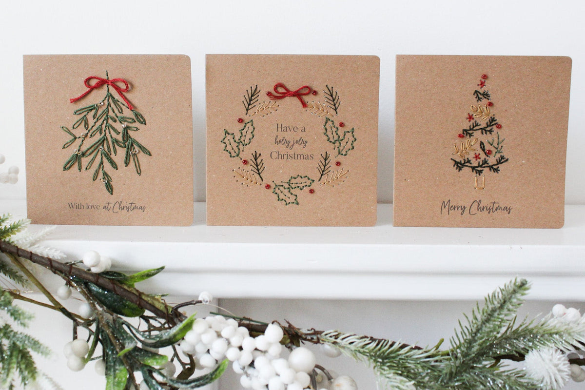 Traditional Christmas Card Hand Embroidery Kit | Beginner-Friendly Craft Gift