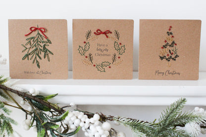 Traditional Christmas Card Hand Embroidery Kit | Beginner-Friendly Craft Gift