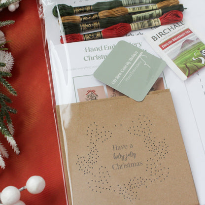 Traditional Christmas Card Hand Embroidery Kit | Beginner-Friendly Craft Gift