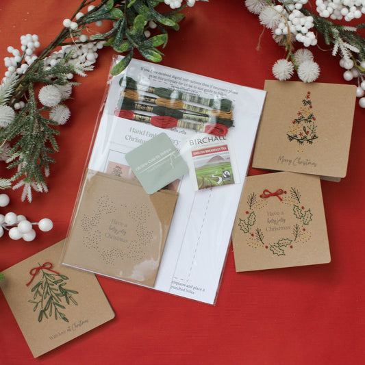 Traditional Christmas Card Hand Embroidery Kit | Beginner-Friendly Craft Gift