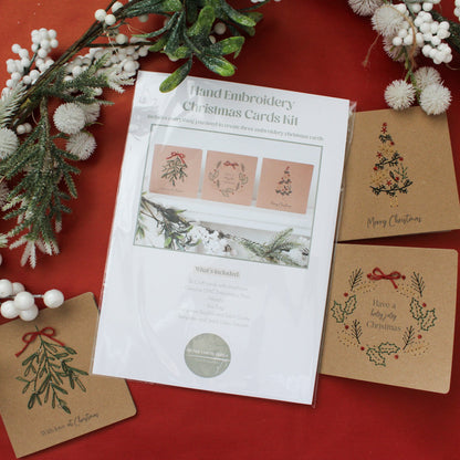 Traditional Christmas Card Hand Embroidery Kit | Beginner-Friendly Craft Gift