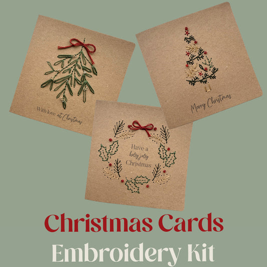 Traditional Christmas Card Hand Embroidery Kit | Beginner-Friendly Craft Gift
