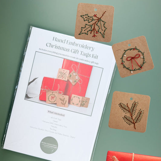 Six Pack Christmas Wreath Embroidery Gift Tags Kit | Beginner-Friendly DIY Craft
