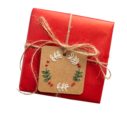Six Pack Christmas Wreath Embroidery Gift Tags Kit | Beginner-Friendly DIY Craft