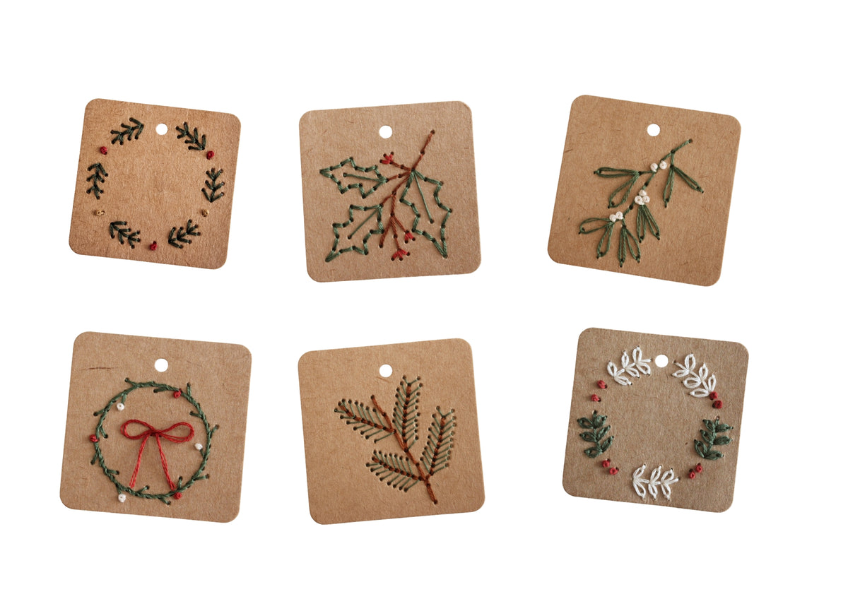 Six Pack Christmas Wreath Embroidery Gift Tags Kit | Beginner-Friendly DIY Craft