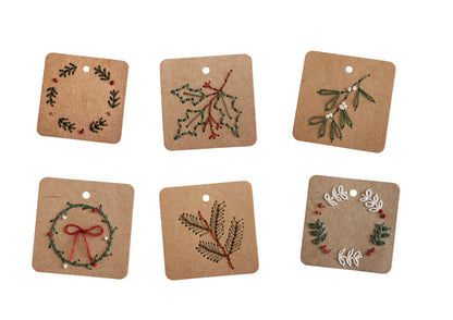 Six Pack Christmas Wreath Embroidery Gift Tags Kit | Beginner-Friendly DIY Craft