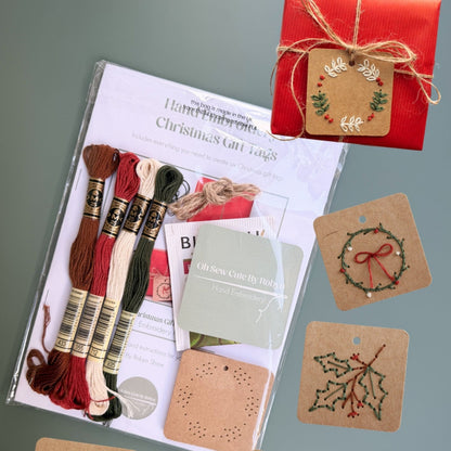 Six Pack Christmas Wreath Embroidery Gift Tags Kit | Beginner-Friendly DIY Craft