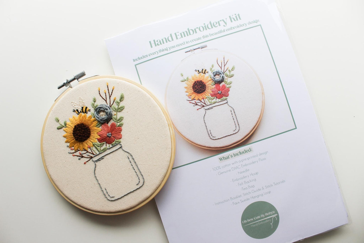 Floral Vase Hand Embroidery Kit | Beginner Stitch Sampler