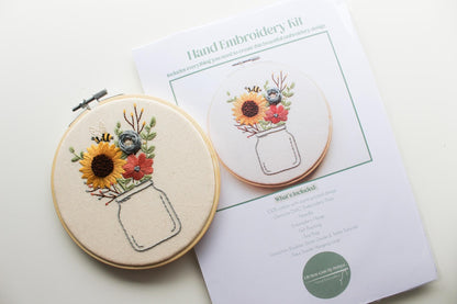 Floral Vase Hand Embroidery Kit | Beginner Stitch Sampler