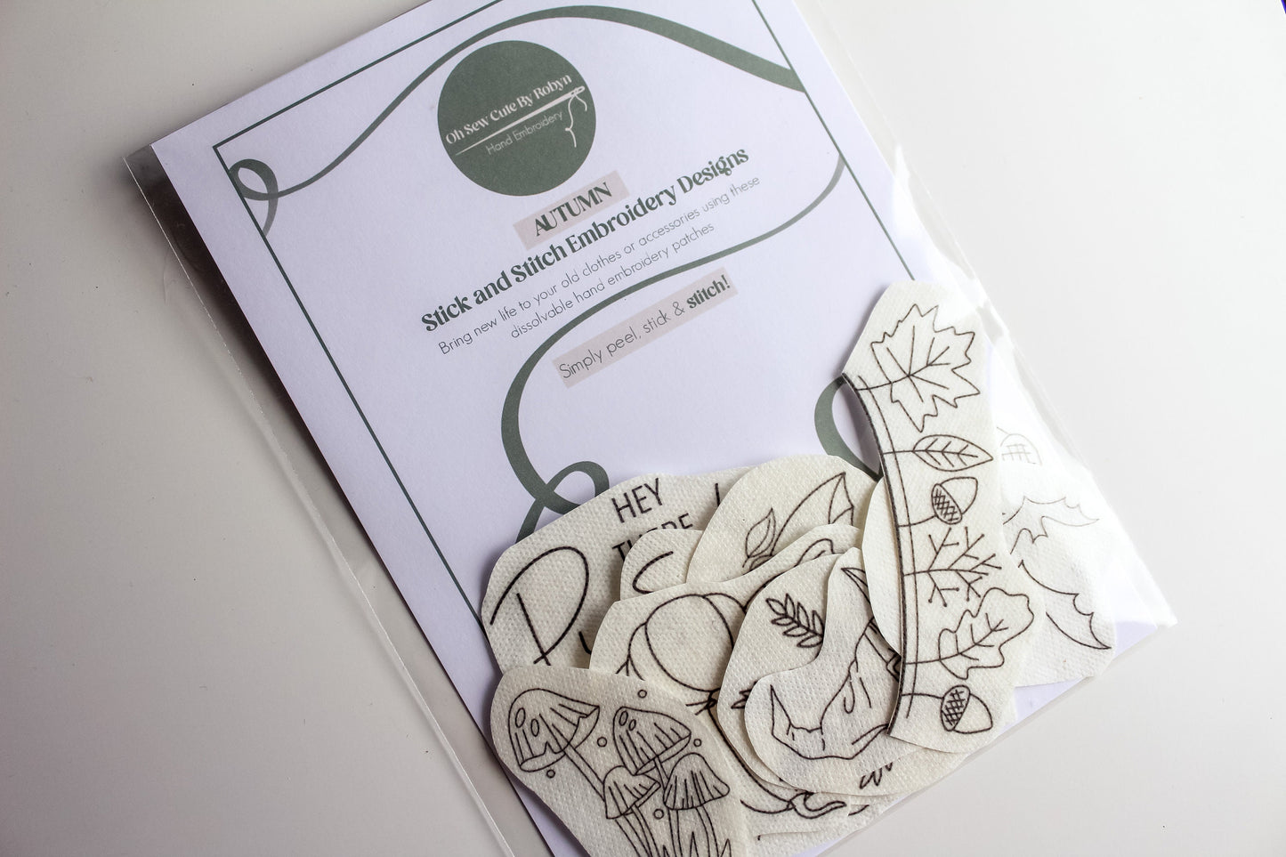 Autumn Stick & Stitch Embroidery Patches | 13 Designs |