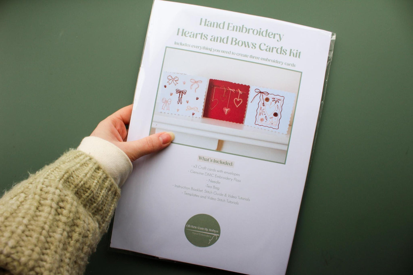 Hearts & Bows Cards Hand Embroidery Kit | Beginner-Friendly DIY Craft