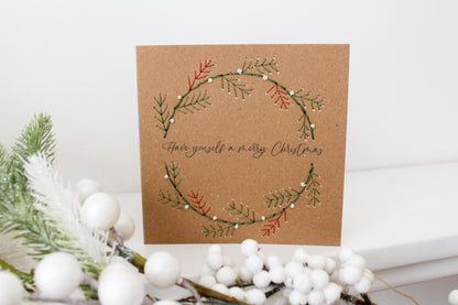 Wreath Christmas Card Hand Embroidery Kit | Beginner-Friendly DIY Craft