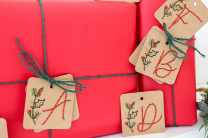 Six Pack Personalised Initial Christmas Embroidery Gift Tags Kit