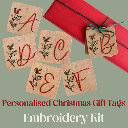 Twelve Pack Personalised Initial Christmas Embroidery Gift Tags Kit
